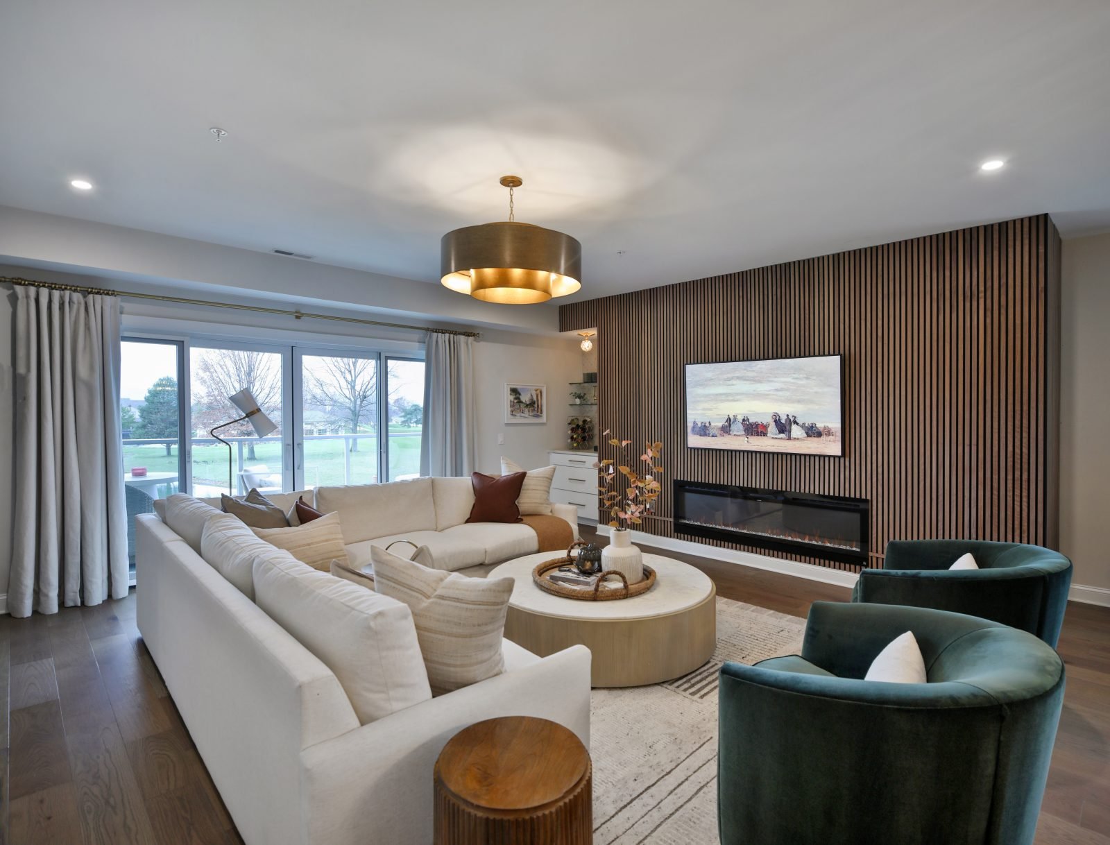 Luxury cozy living room space designed by premiere central Ohio interior designers at Jennifer Donahue Interior Design Inc.